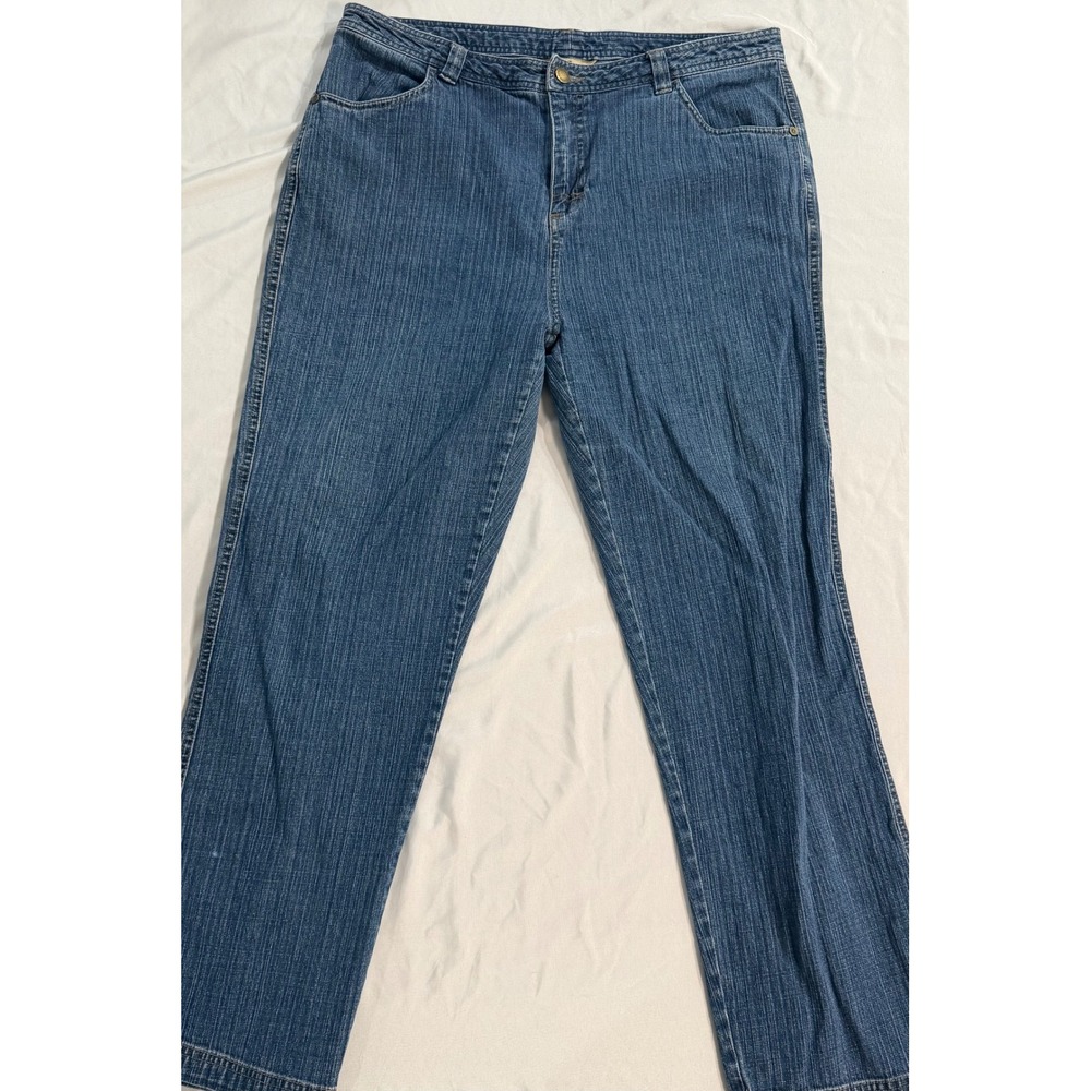 Woolrich Womens 16 Petite Dark Denim Straight Leg Jeans 1107 Blue Stretch
